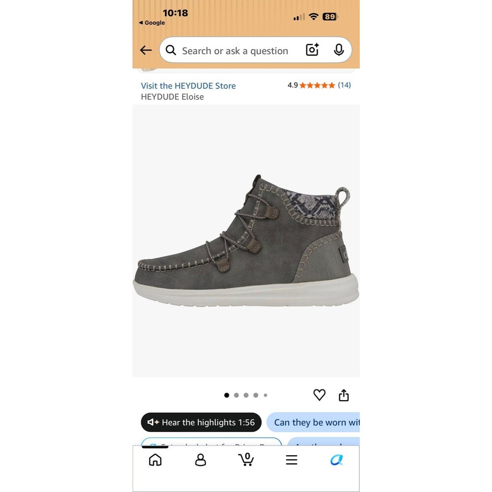 Women’s Hey Dude Eloise Booties Sz. 8 Granite Grey
